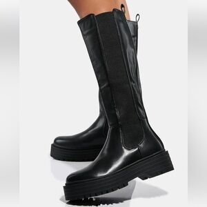 Azalea Wang Sue Knee High Black Leather Boots Size 9 from Dolls Kill